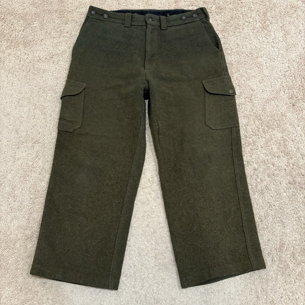 Filson Mackinaw Wool Field Pants Men's 34x25 Green Cargo Hunting Outdoor
